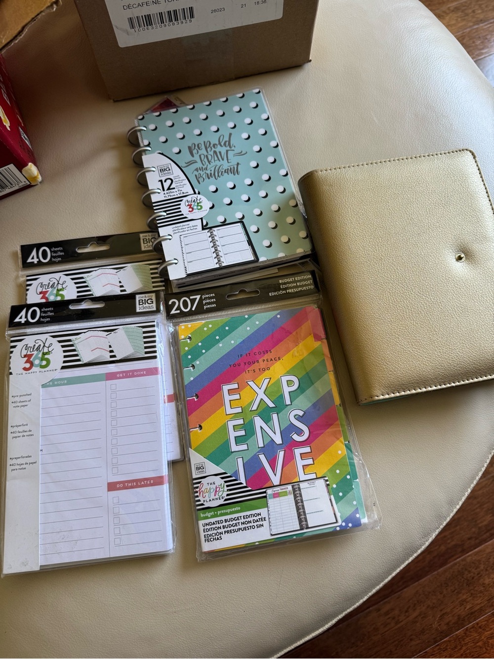 The Happy Planner Gold Cover with Mint Polka Dot 12 month calendar  and Inserts